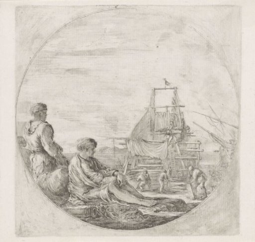 Workers building a ship