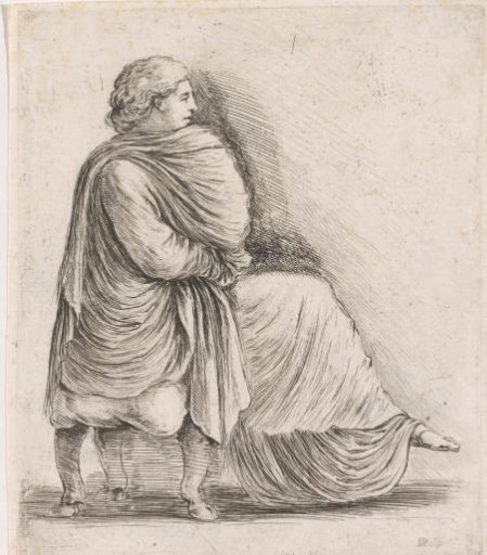 Woman with baby seated on a stool
