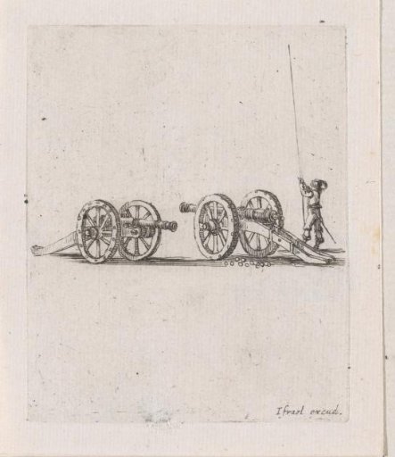 Two cannons and a soldier with spear