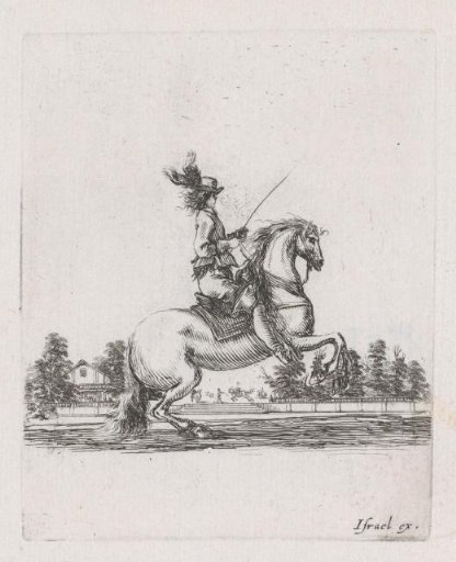 Rider on a rearing horse seen from the side