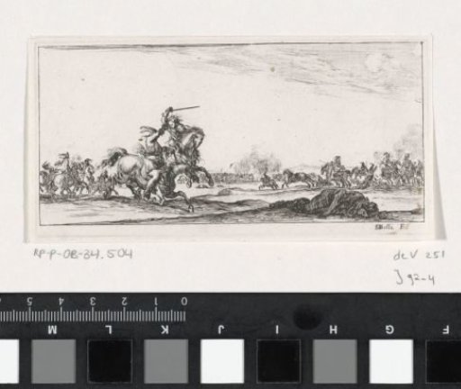 Soldiers on horseback in combat on a battlefield