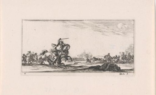 Soldiers on horseback in combat on a battlefield