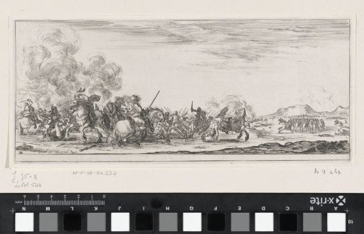 Battlefield with soldiers on horseback in combat