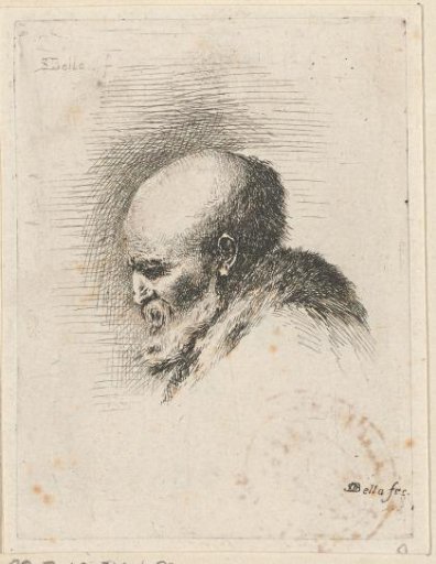 Head of an old bald man with beard, in profile to the left