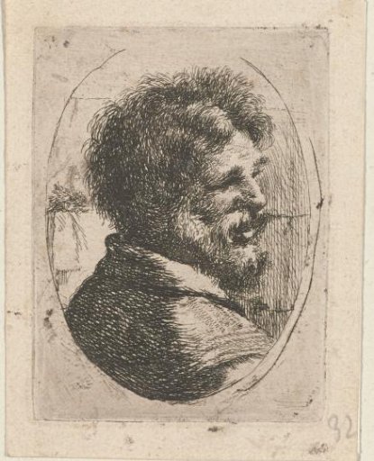 Head of a man with beard, seen half from the back