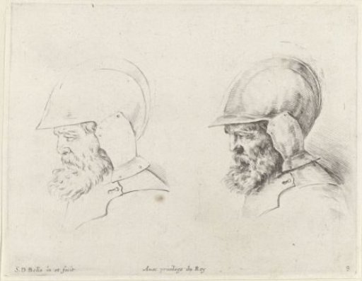 Head of an old man with turban, of two young men and of two children