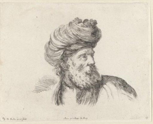 *Hoofd van een Turkse man met baard en tulband, naar rechts gewend* -> Head of a Turkish man with beard and turban, turned to the right
