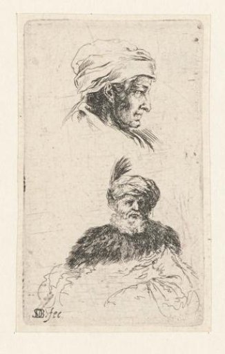 *Buste van een oude man met tulband en het hoofd van een oude vrouw in profiel naar rechts* -> Bust of an old man with turban and the head of an old woman in profile to the right