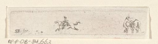 Rider on horseback and a man packing a horse
