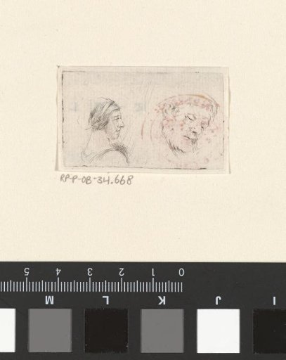 Woman in profile to the right and the head of a sleeping man
