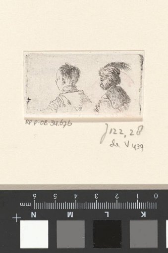 Busts of two men, seen from the back