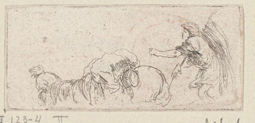 Figure with a banner drives a laden horse forward