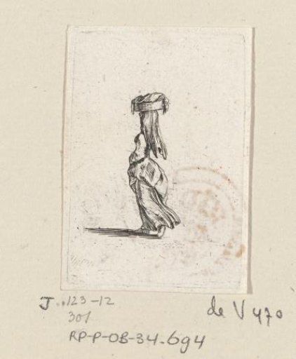 Woman with basket on her head, seen from the back
