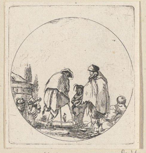 Men on stools and women with children