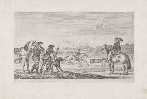 Hunters watching one hunt a stag