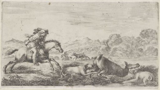Roe deer caught by two hunting dogs