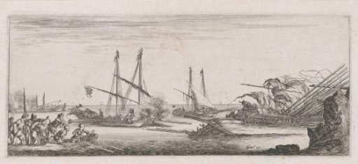 Seapiece with naval battle
