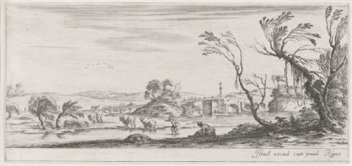 Peasant women fording a river with a herd
