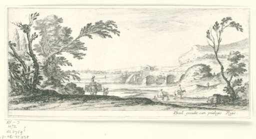 Two riders fording a river