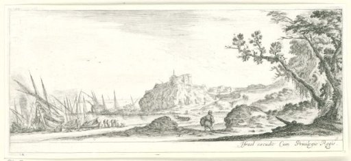 Coastal landscape with boats on the shore