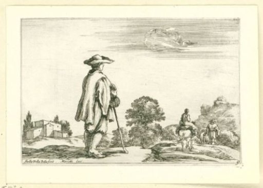 Man leaning on a staff in a landscape