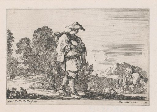 Landscape with man with a pack on his back