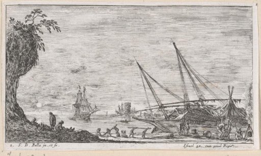 Coastal landscape with a ship on the shore
