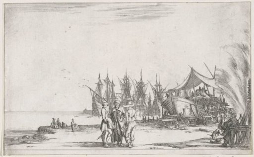 Three men talking on the quay