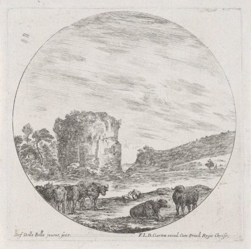 Cattle near the ruins of an ancient temple