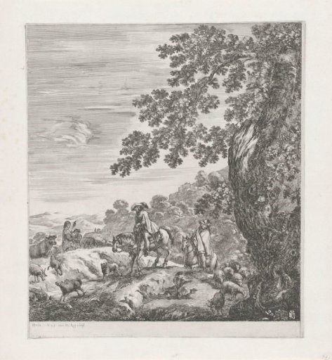 Two Riders in the Midst of a Flock of Sheep