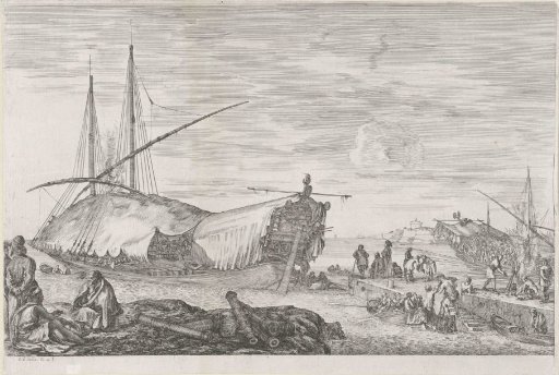 Galley with covered bridge in the harbour of Livorno