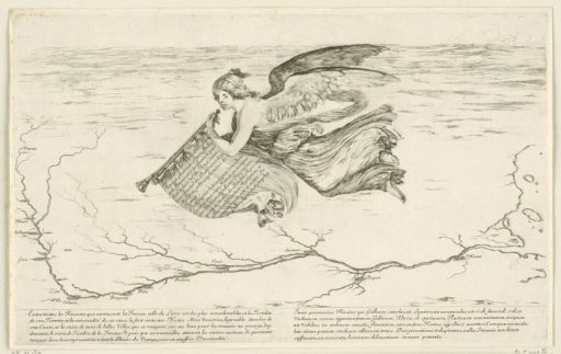 Title page with winged woman with trumpet hovering above France