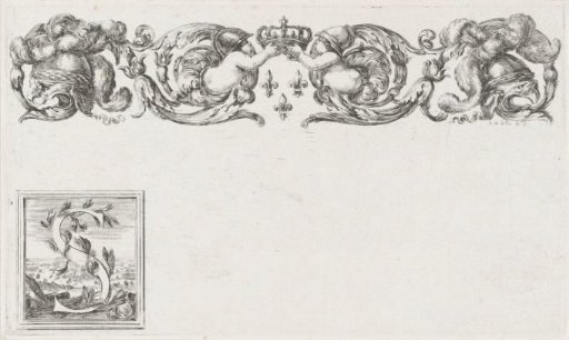 Frieze with helmeted putti and letter S