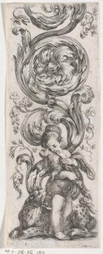Ornament with young girl with young panther on her arm and large panther at her feet