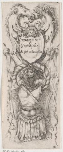 Title page with cartouche with armor and two horse heads