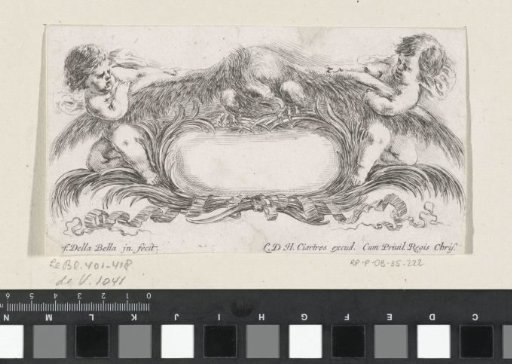 Cartouche with two putti pulling on the wings of an eagle