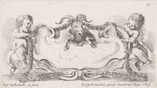Cartouche with ram and two putti