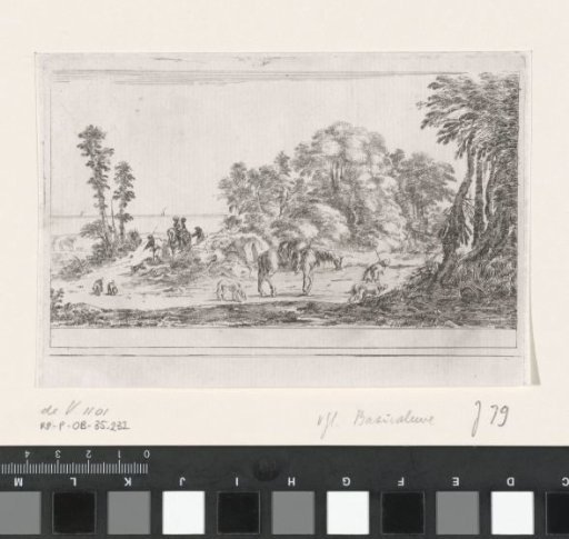 Landscape with shepherds, hunting dogs and a laden horse returning after the hunt