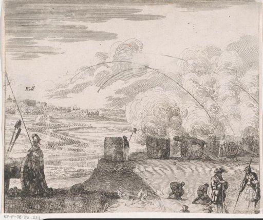 Soldiers firing cannons at the town of Kell