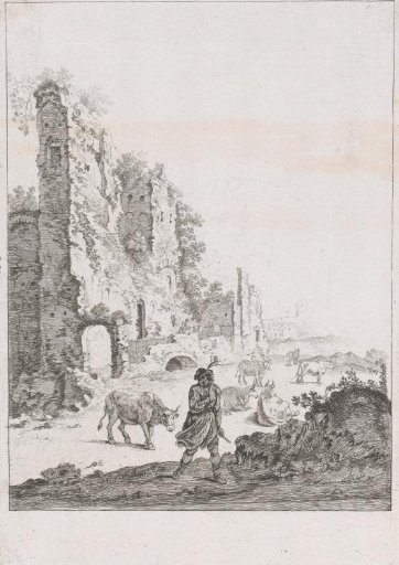 Herd of cattle near a ruin