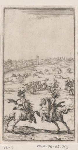 Two fighting knights on horseback