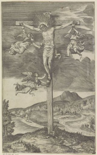 Crucified Christ with three angels