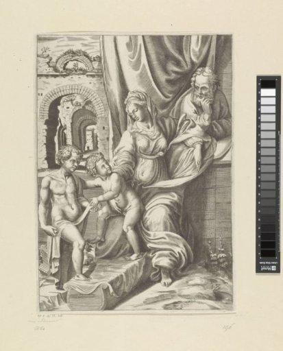 Holy Family with the young John the Baptist among ruins