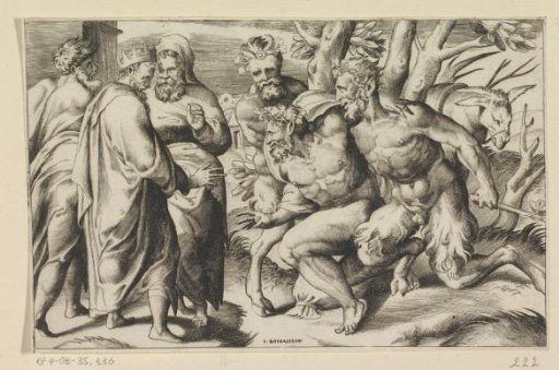 Two satyrs bring Silenus to King Midas
