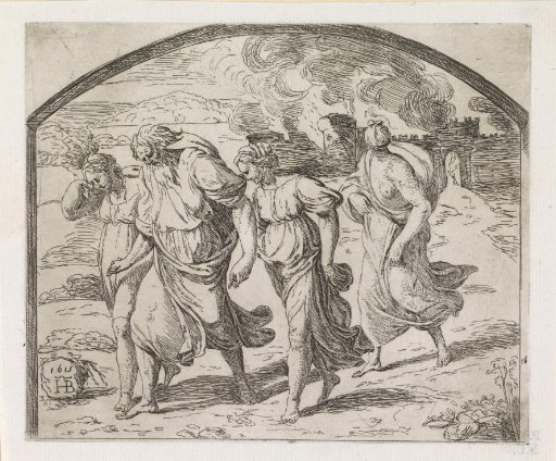 Lot Leaves Sodom with His Wife and Daughters