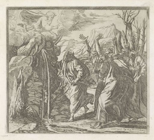 Moses strikes water from the rock