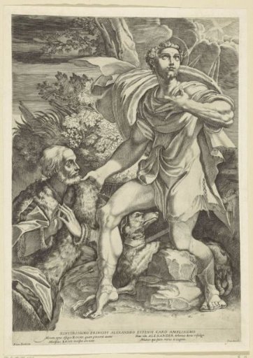 Saint Roch begs protection from an older nobleman