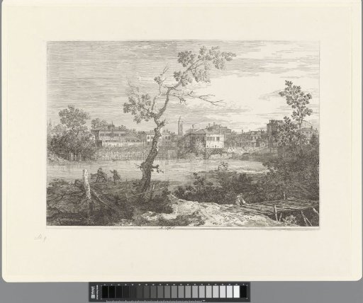 View of a village on a river