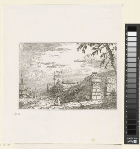 Landscape with a tower and two remains of pillars