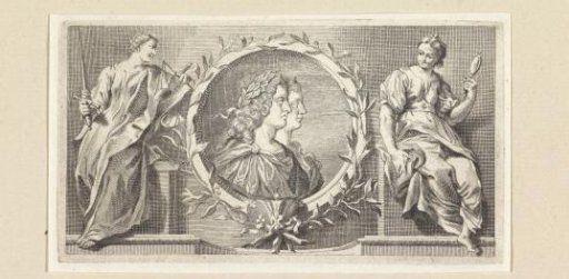 Cartouche with a laurelled man and woman
